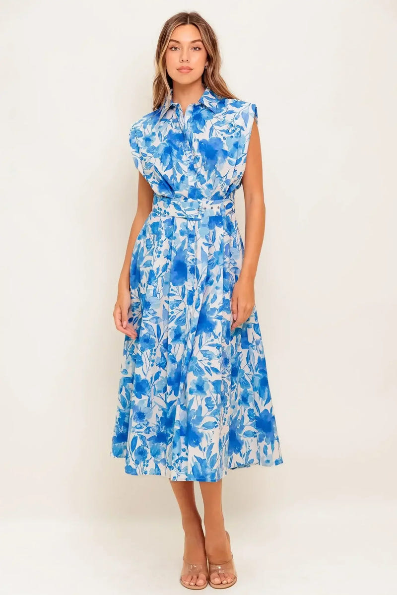 NARRAGANSET BLUE FLORAL MIDI DRESS
