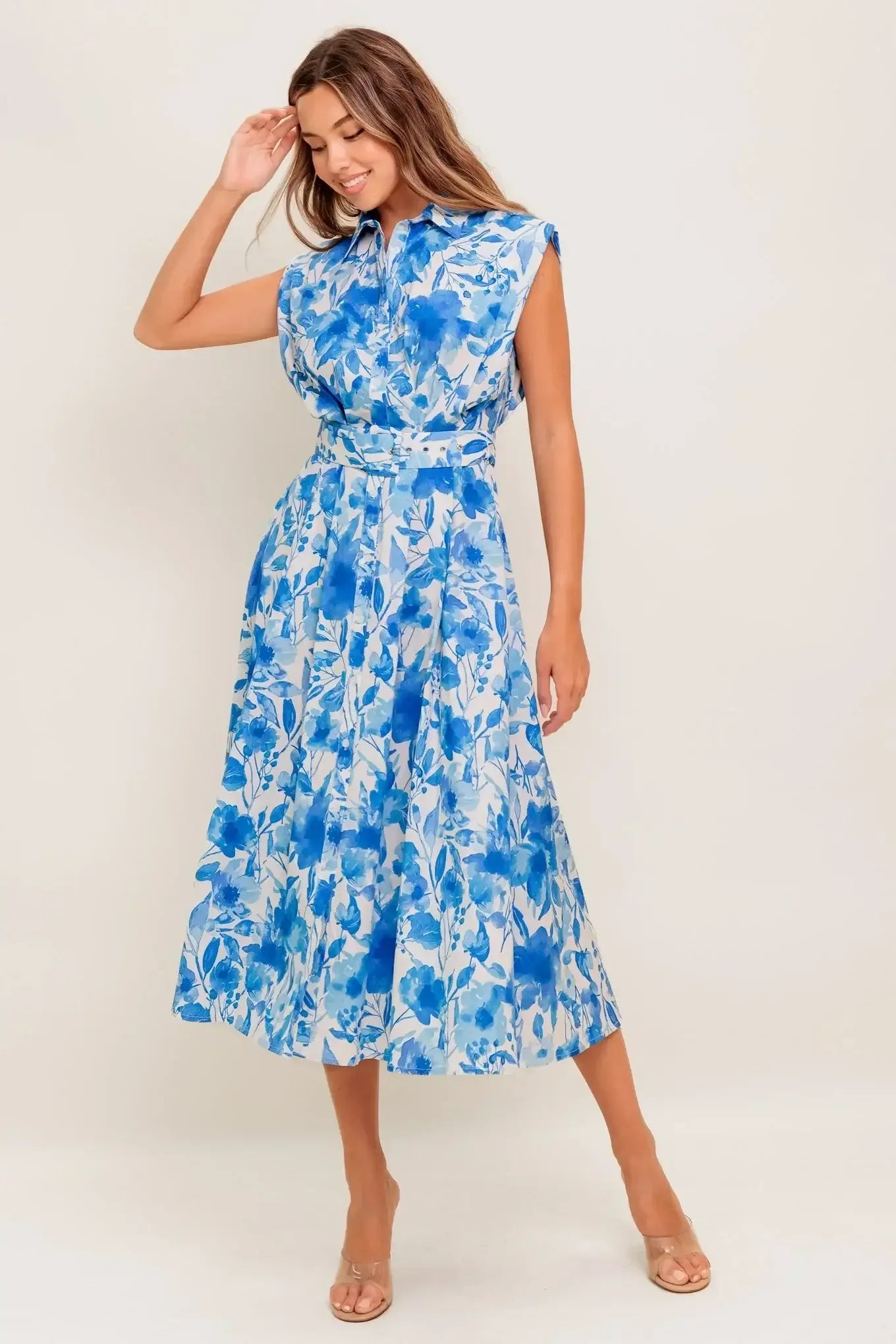 NARRAGANSET BLUE FLORAL MIDI DRESS