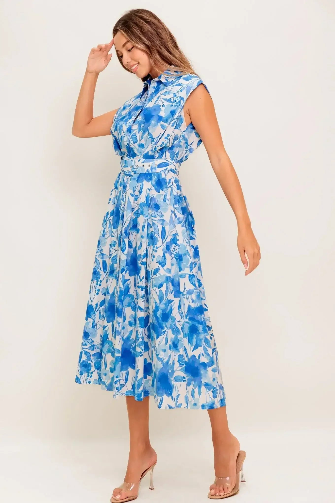 NARRAGANSET BLUE FLORAL MIDI DRESS