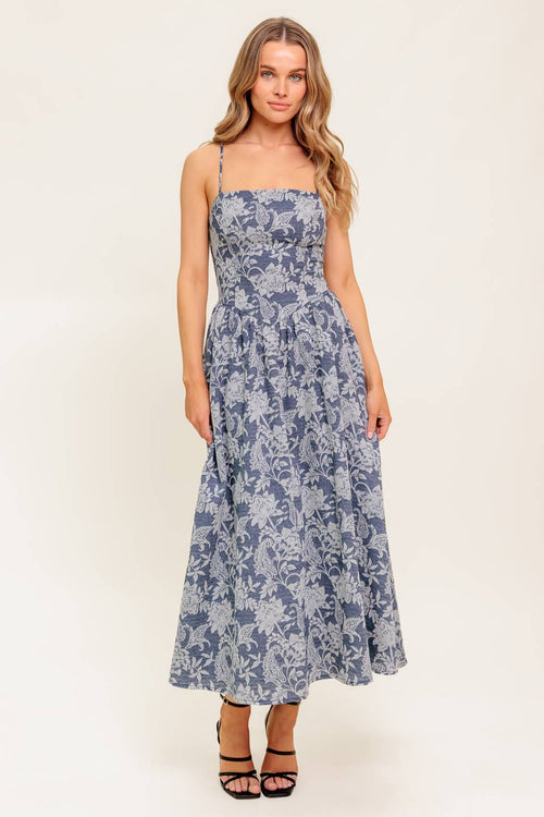 ORDINARY IS OVERRATED - FLORAL DENIM BLUE DRESS