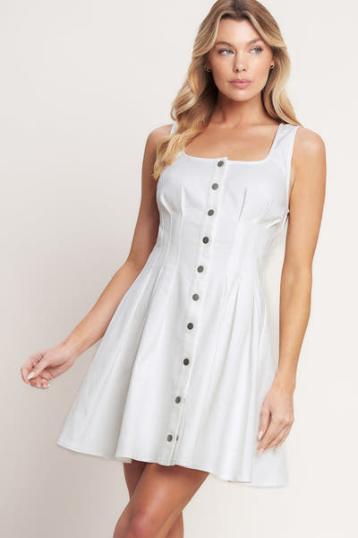 SUMMER PROMISE - U-NECK WHITE DENIM MINI DRESS