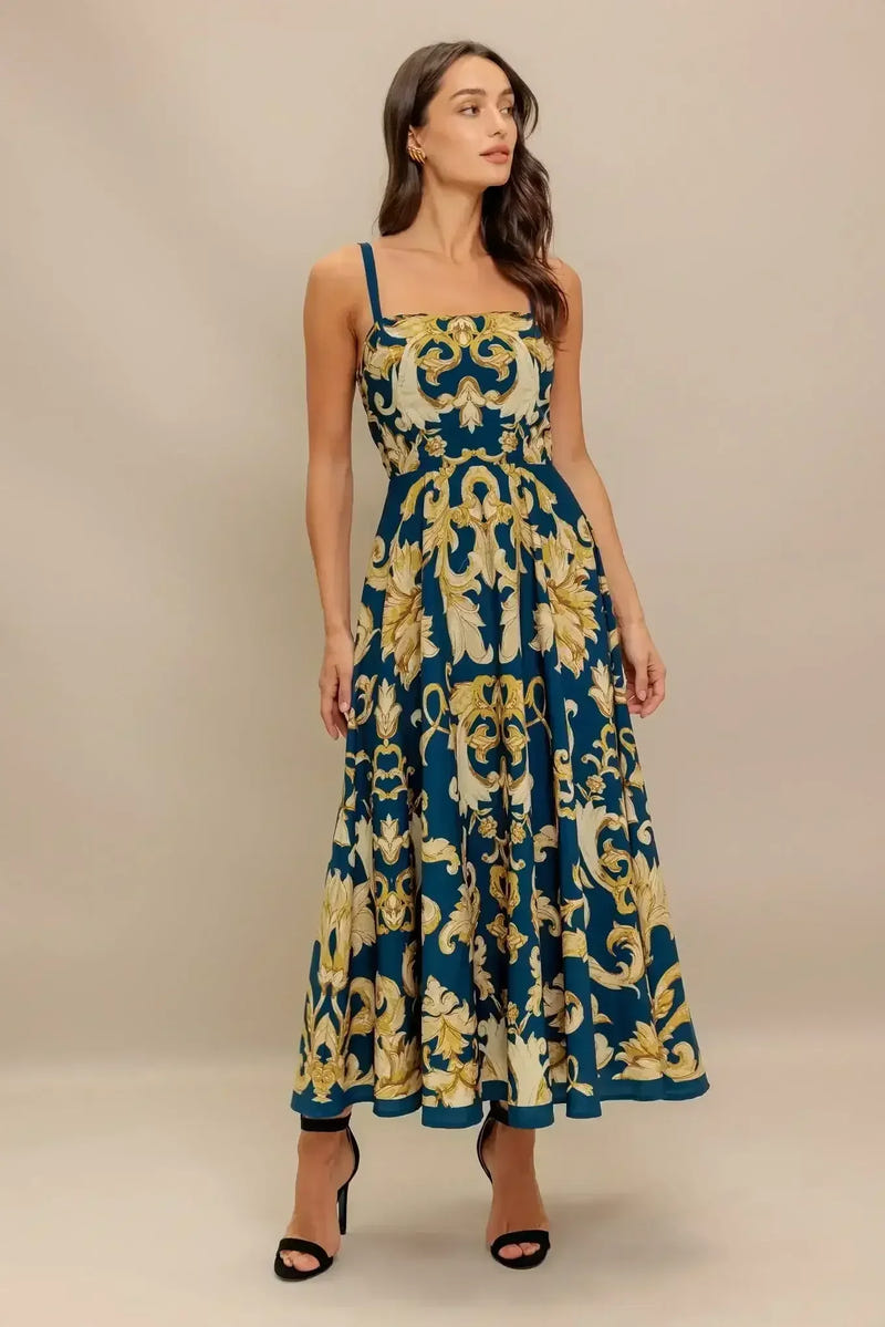 IMPERIAL BLOOM BLUE MIDI DRESS - FINAL SALE