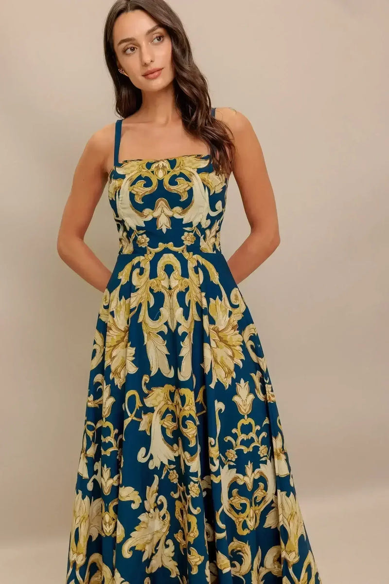 IMPERIAL BLOOM BLUE MIDI DRESS
