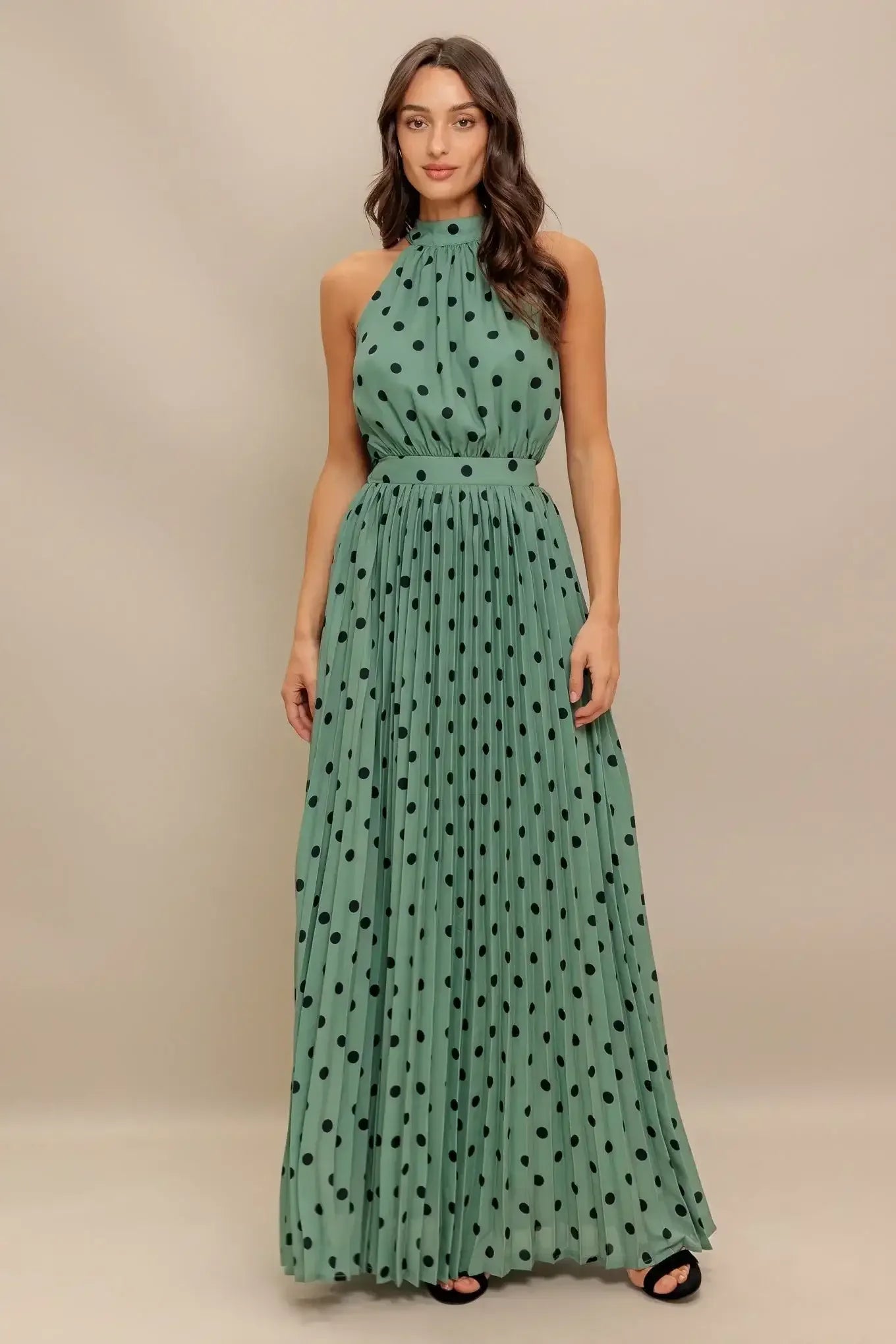 POLKA DOT MAXI DRESS - DARK SAGE