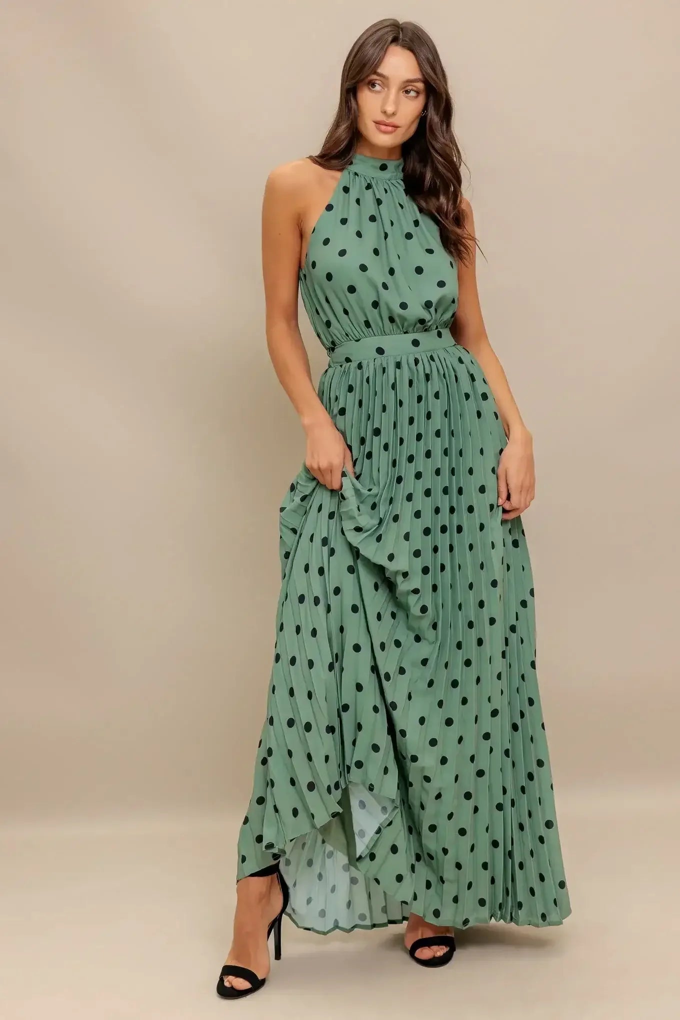 POLKA DOT MAXI DRESS - DARK SAGE