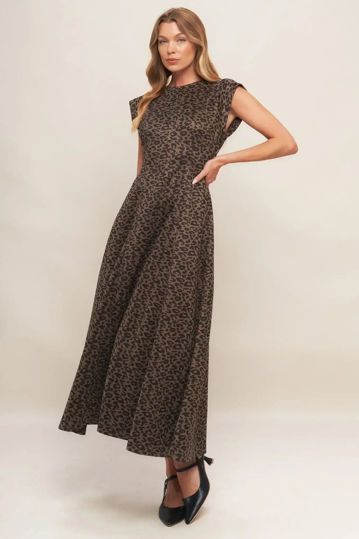 URBAN JUNGLE BROWN LEOPARD SUEDED KNIT MIDI DRESS