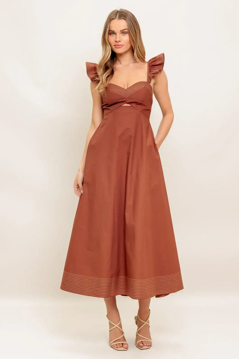TUSCAN SUNSET COGNAC MIDI DRESS
