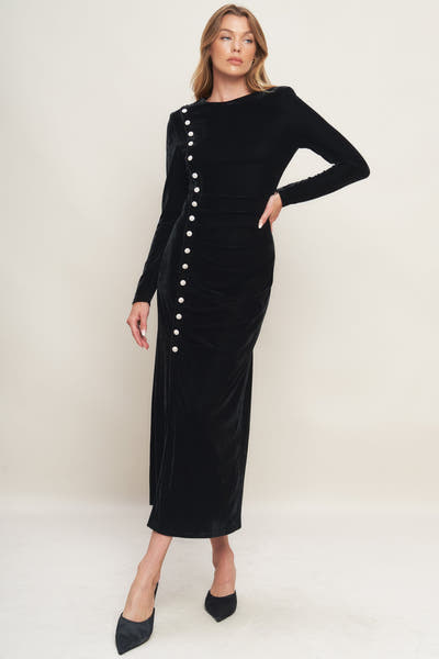 URBAN EMPRESS - BLACK VELVET MIDI DRESS