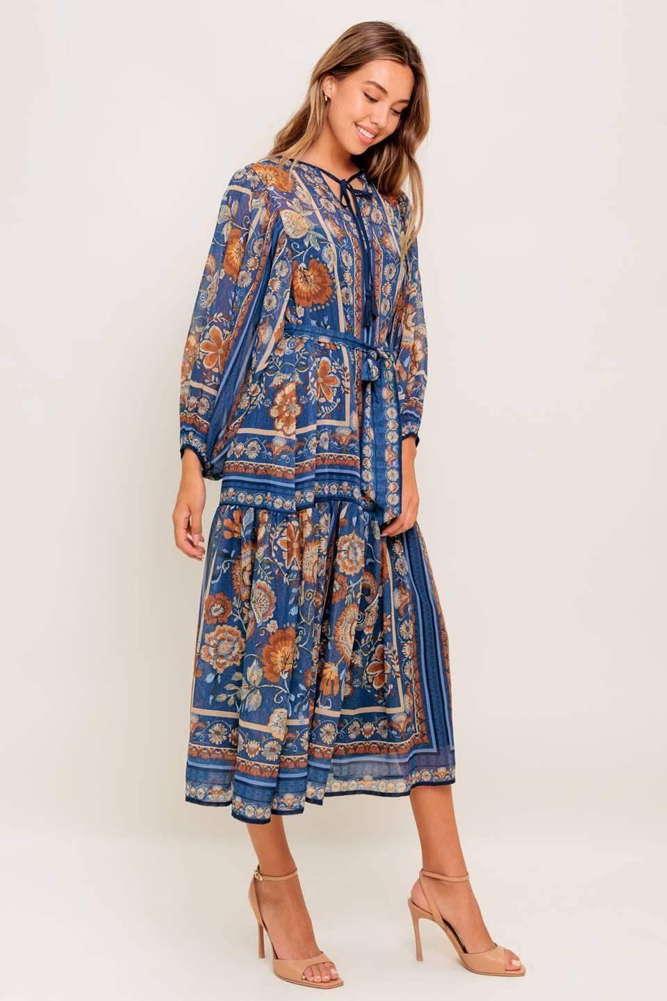 BOHEMIAN TAPESTRY BLUE MIDI DRESS