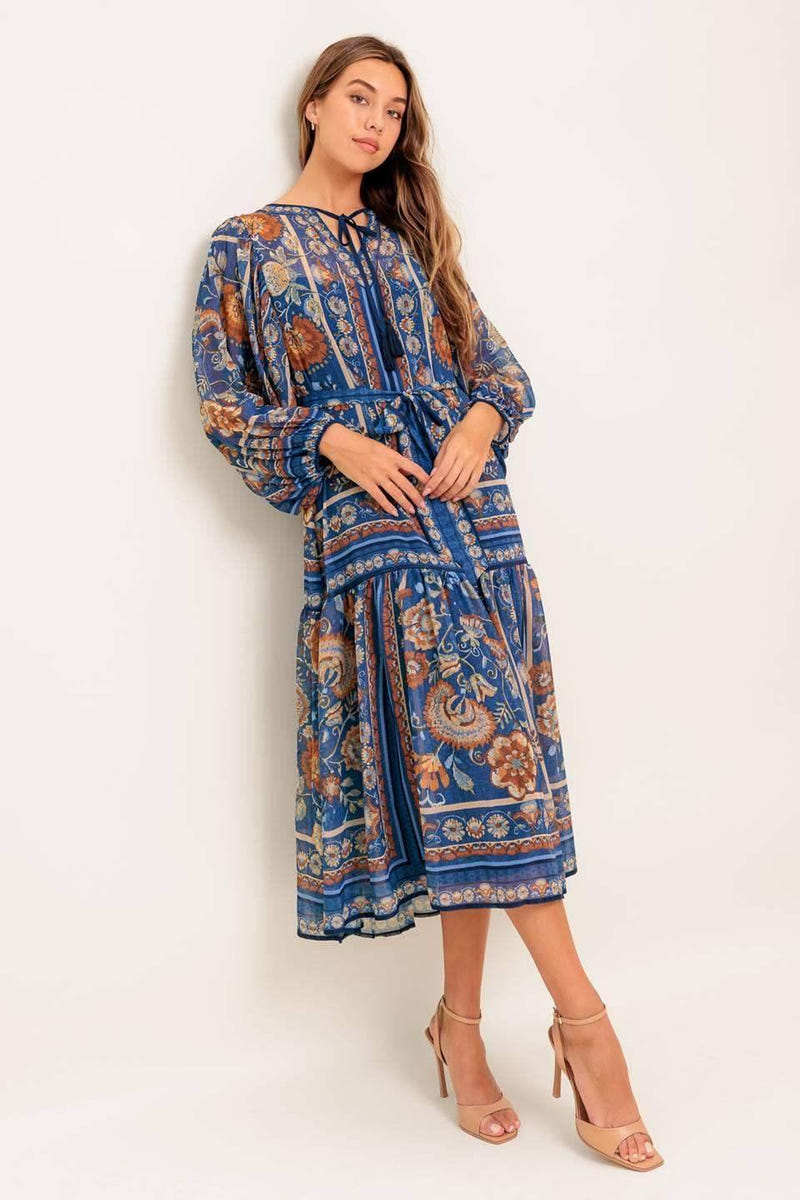 BOHEMIAN TAPESTRY BLUE MIDI DRESS