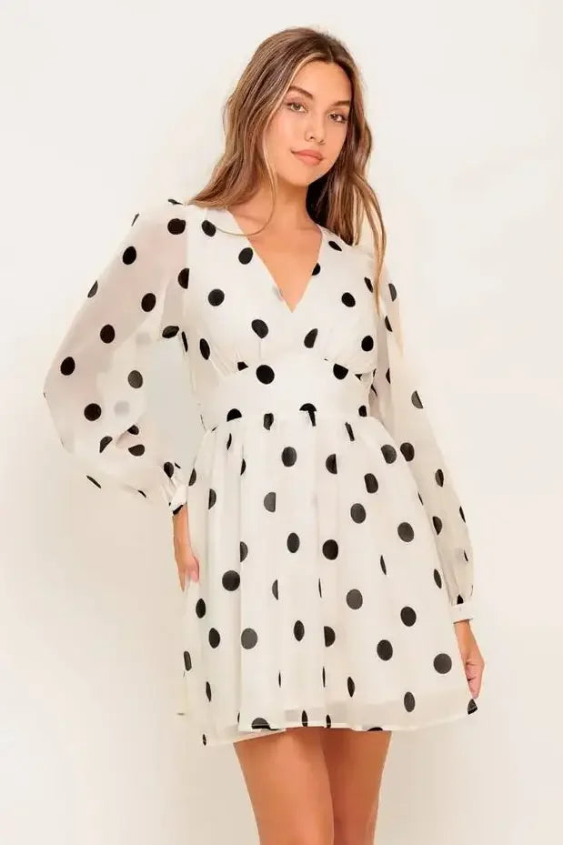 SARA MINI DRESS - DOTTED CHIFFON DRESS