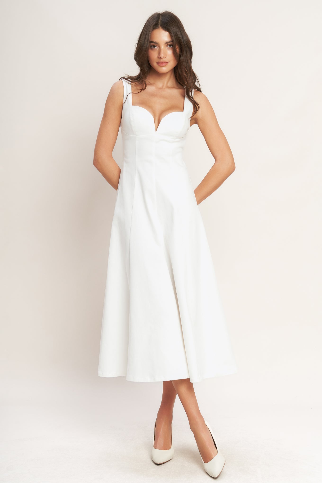 BALANCED PROPORTION WHITE MIDI DRESS