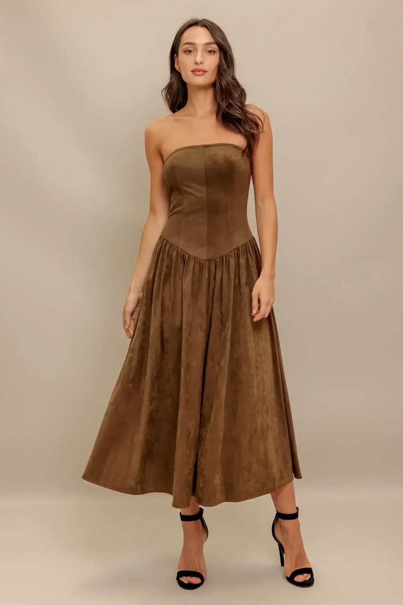 Brown strapless dress