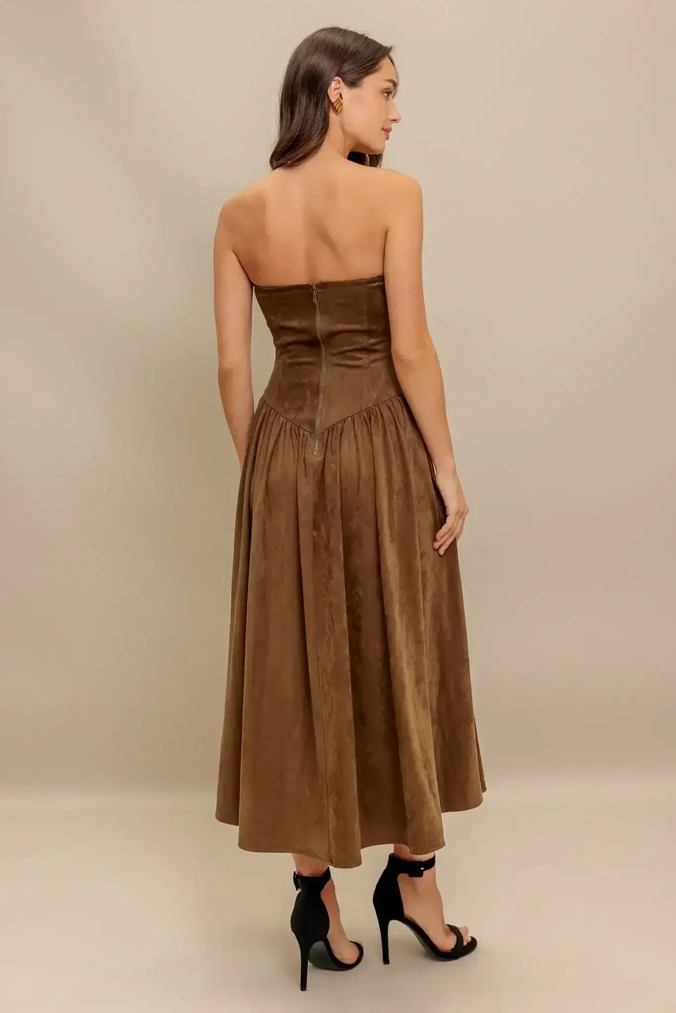 Brown strapless dress