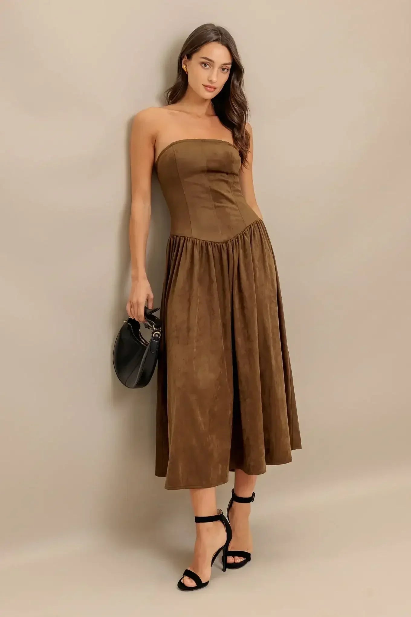 Brown strapless dress