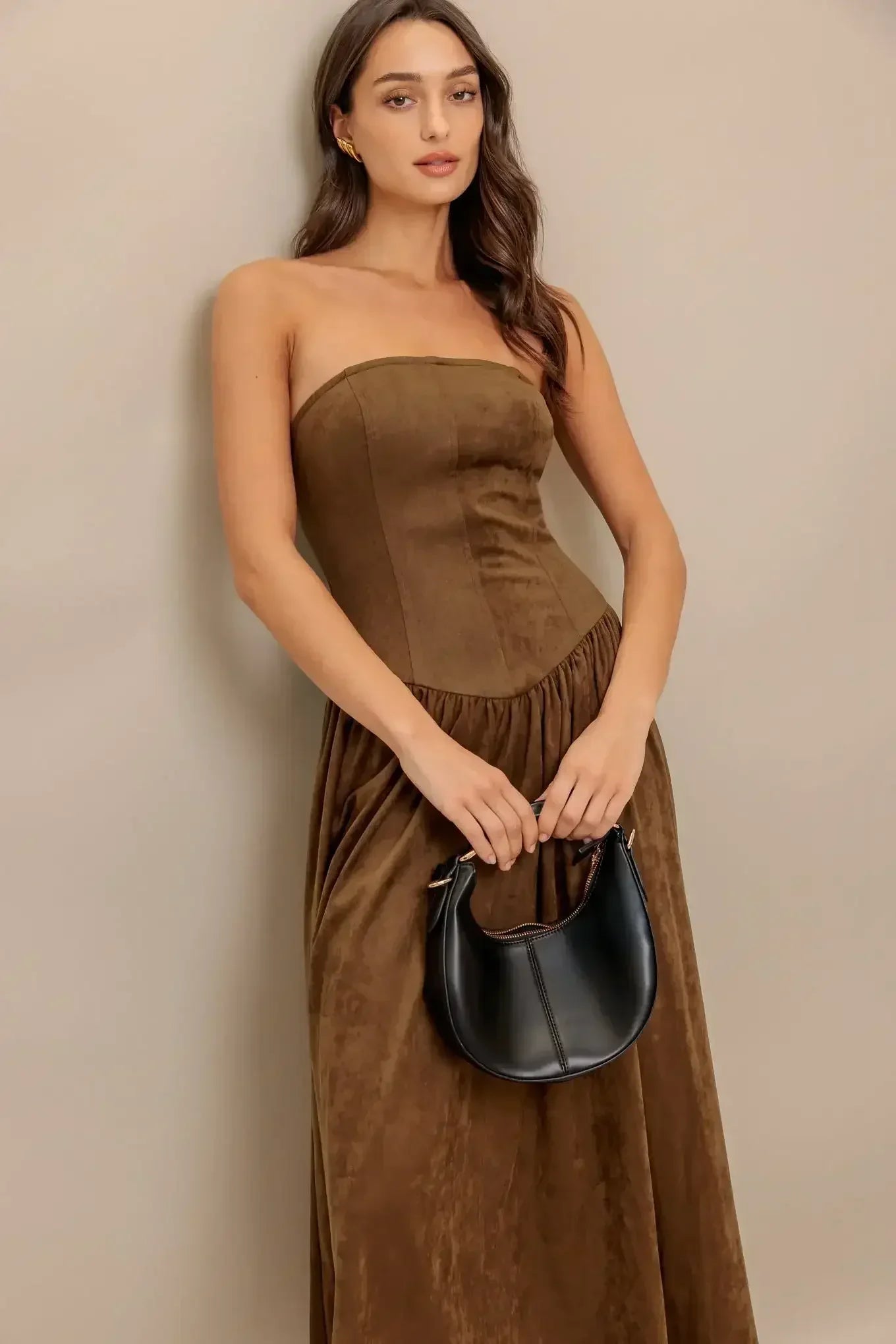 Brown strapless dress