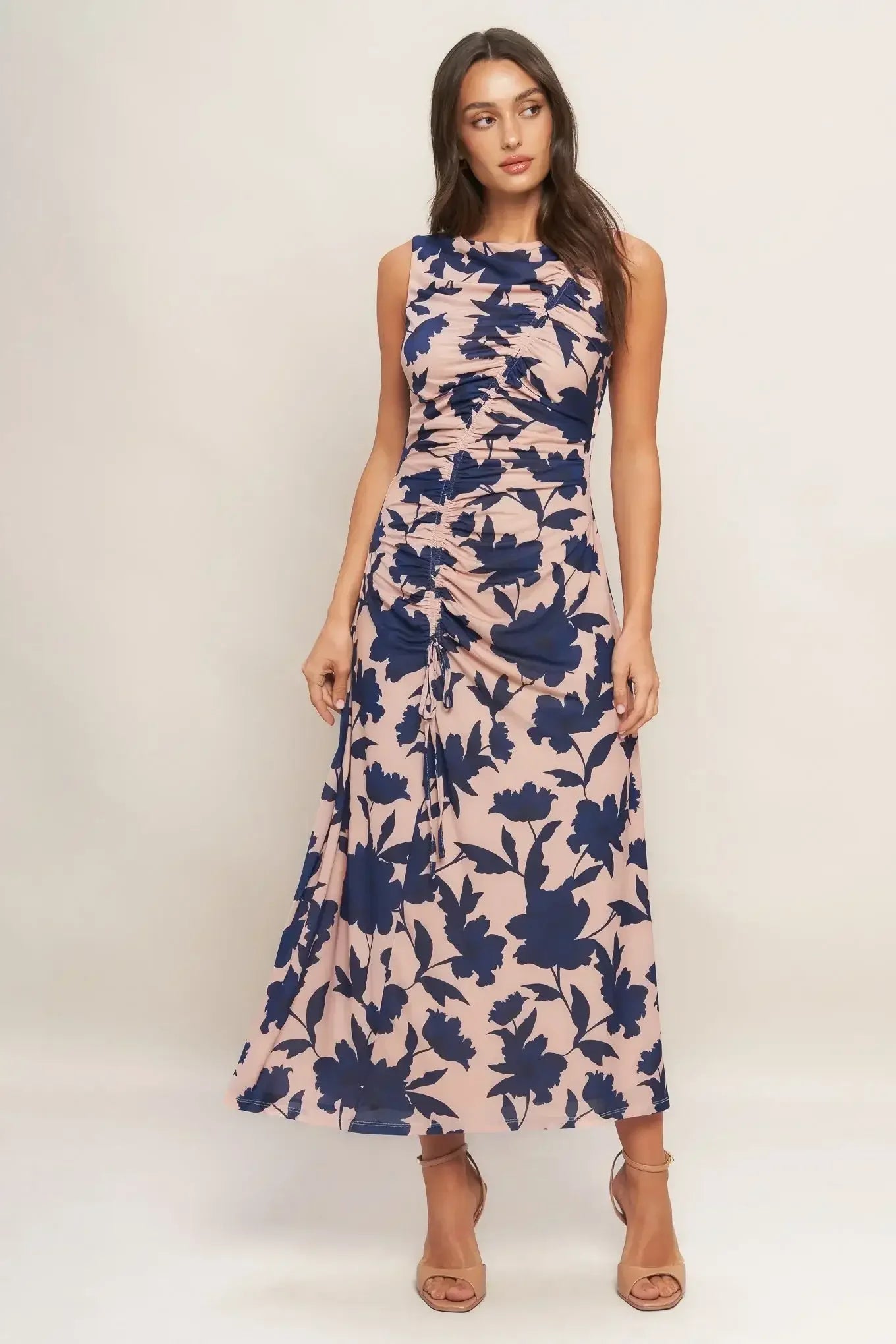 TWILIGHT FLORAL POWER MESH MIDI DRESS
