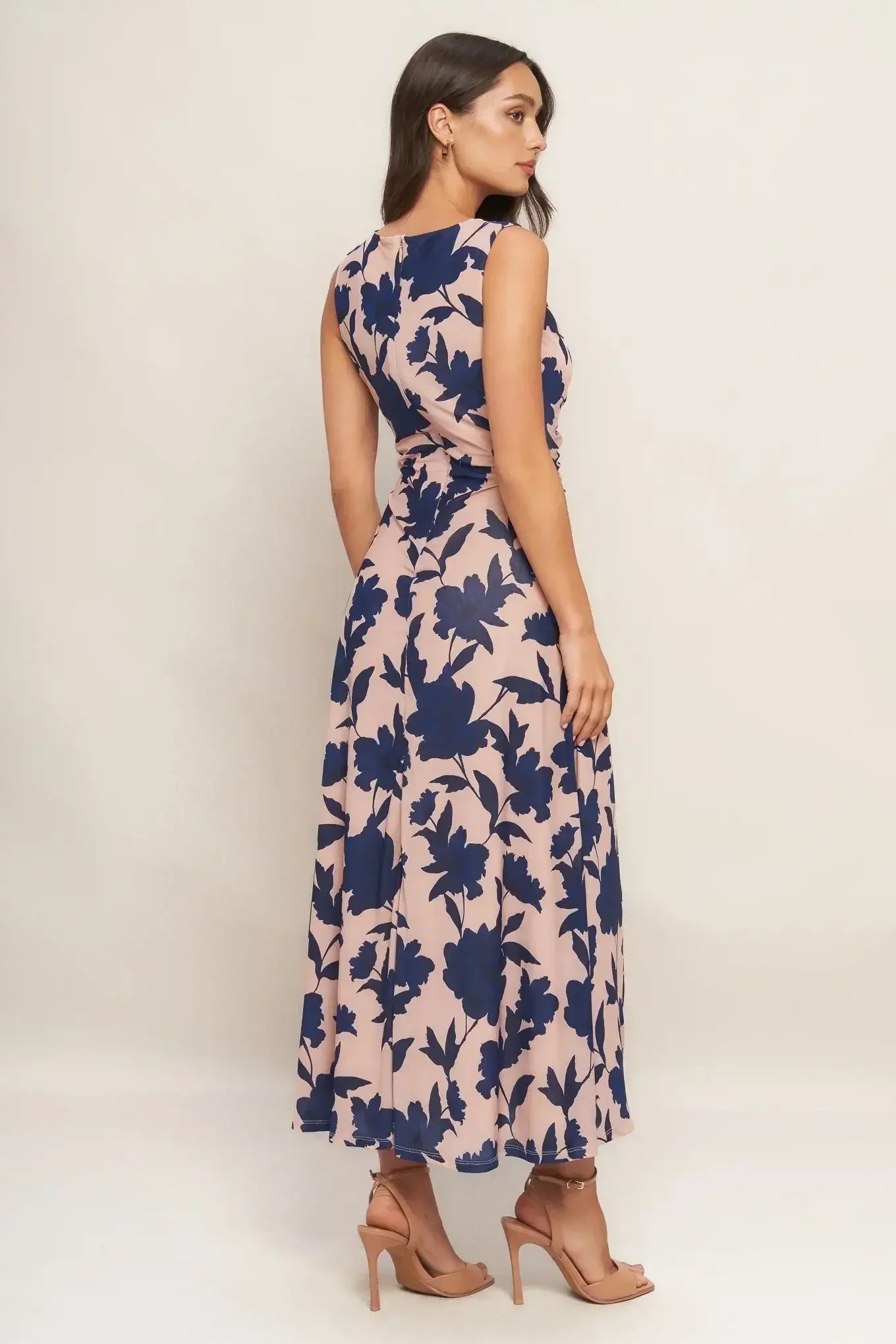 TWILIGHT FLORAL POWER MESH MIDI DRESS