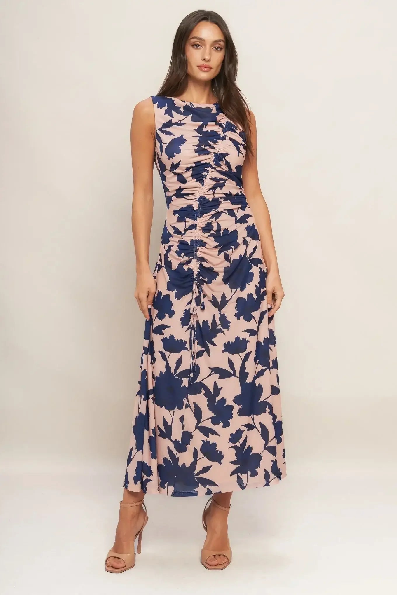 TWILIGHT FLORAL POWER MESH MIDI DRESS