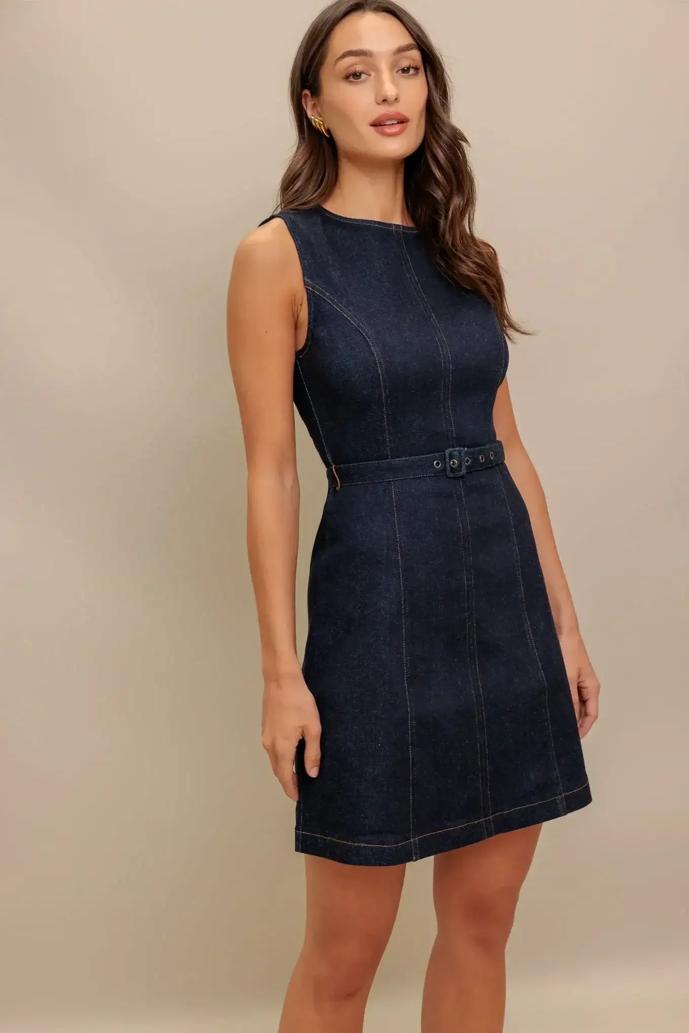 MELISSA DENIM MINI DRESS - DARK INDIGO