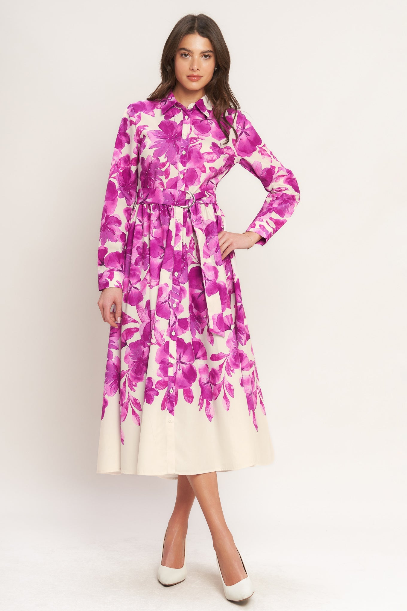 PETAL PRESS - PINK & PURPLE FLORAL MIDI DRESS
