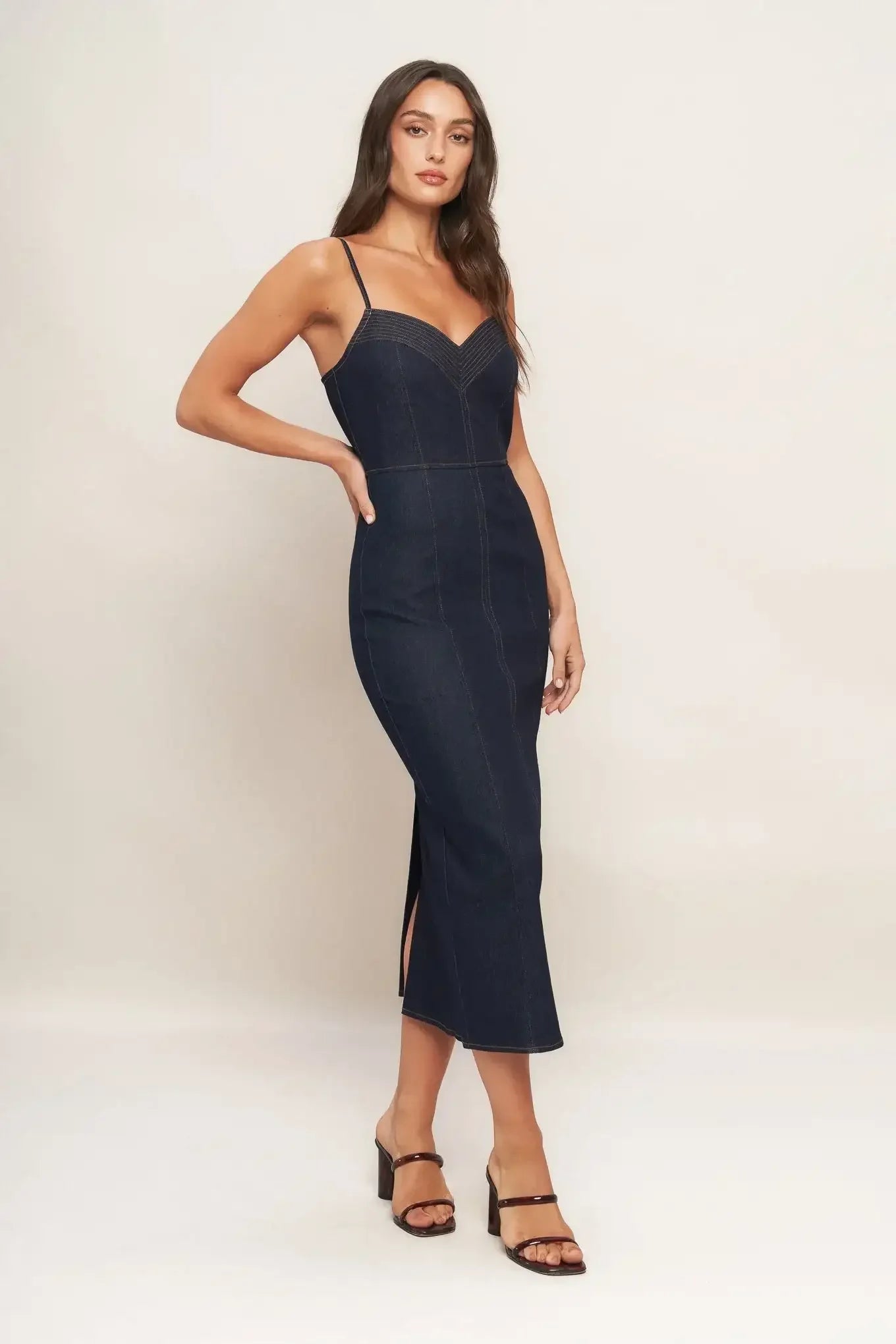 MIDNIGHT INDIGO DENIM MIDI DRESS