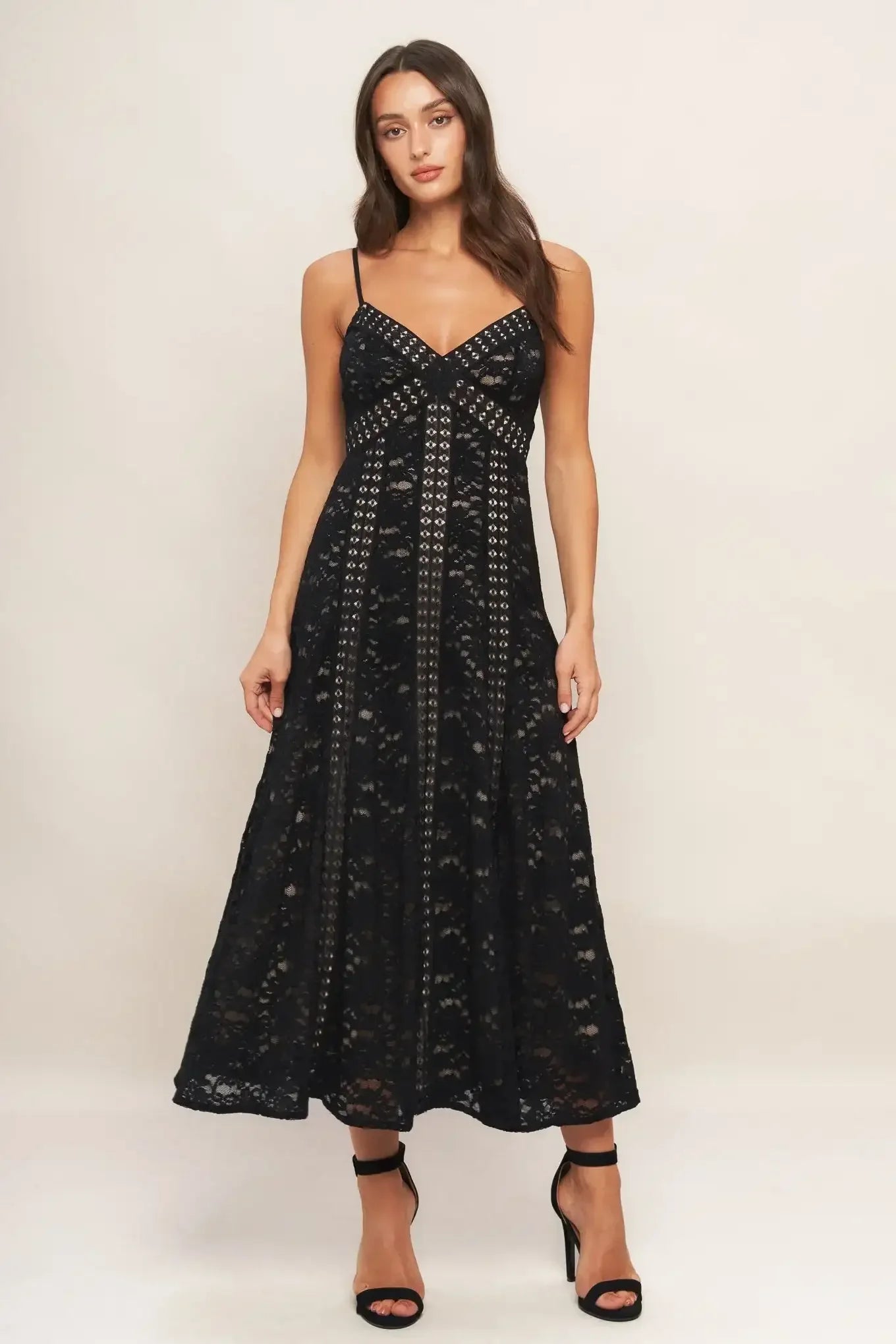 ROMANTIC NOIR NIGHTS BLACK LACE MIDI DRESS