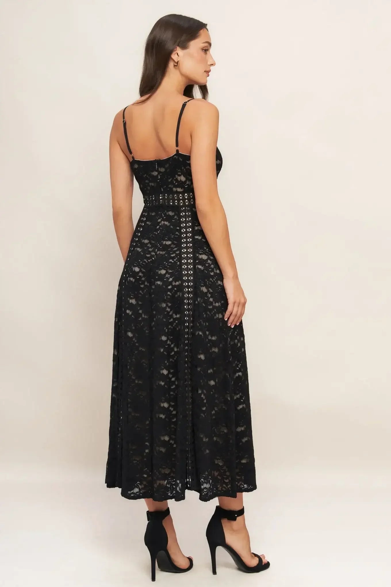 ROMANTIC NOIR NIGHTS BLACK LACE MIDI DRESS
