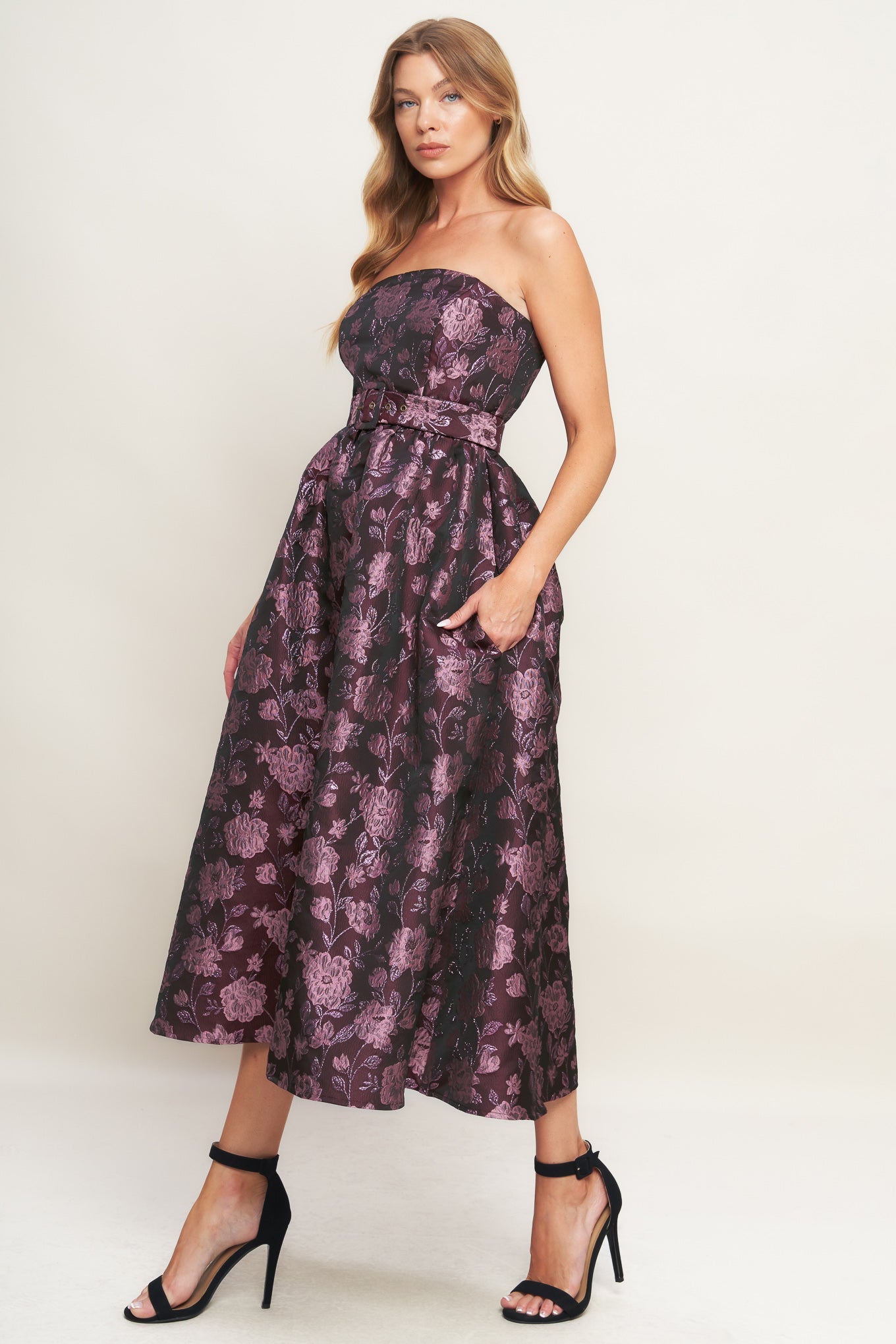 AUBERGINE CHIC JACQUARD MIDI DRESS | Lady Black Tie