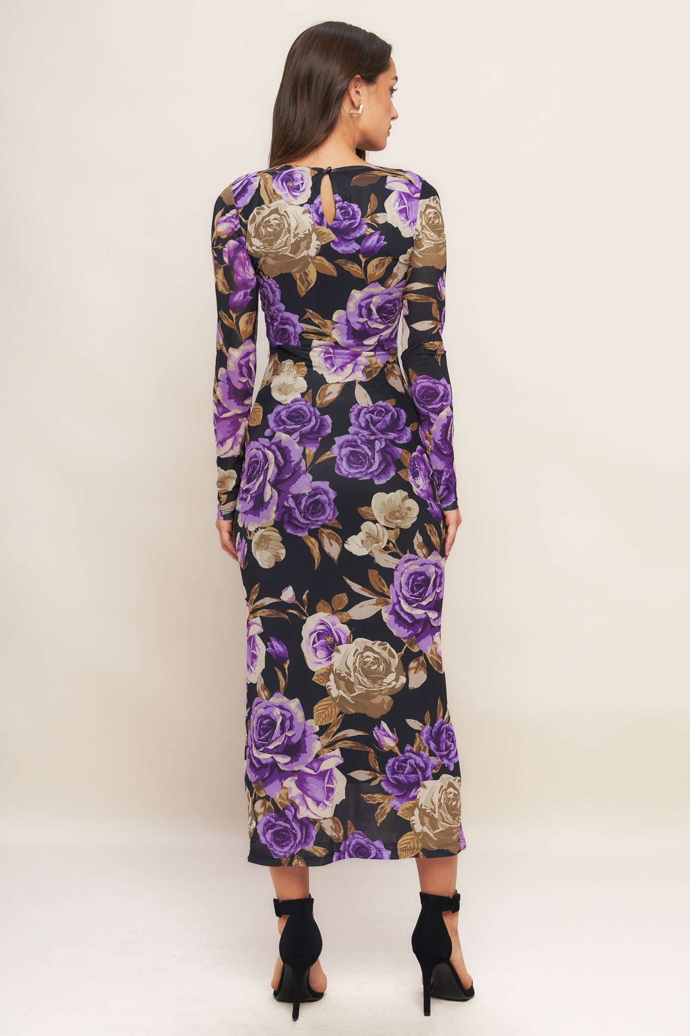 VIOLET EMBRACE LONG SLEEVE POWER MESH MIDI DRESS