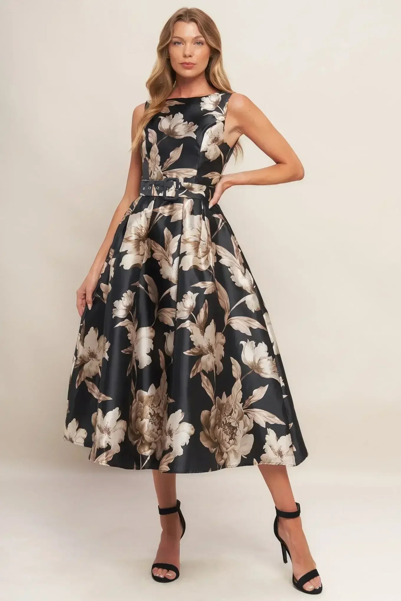 MOONBEAM BLOSSOM MIDI DRESS - BLACK 