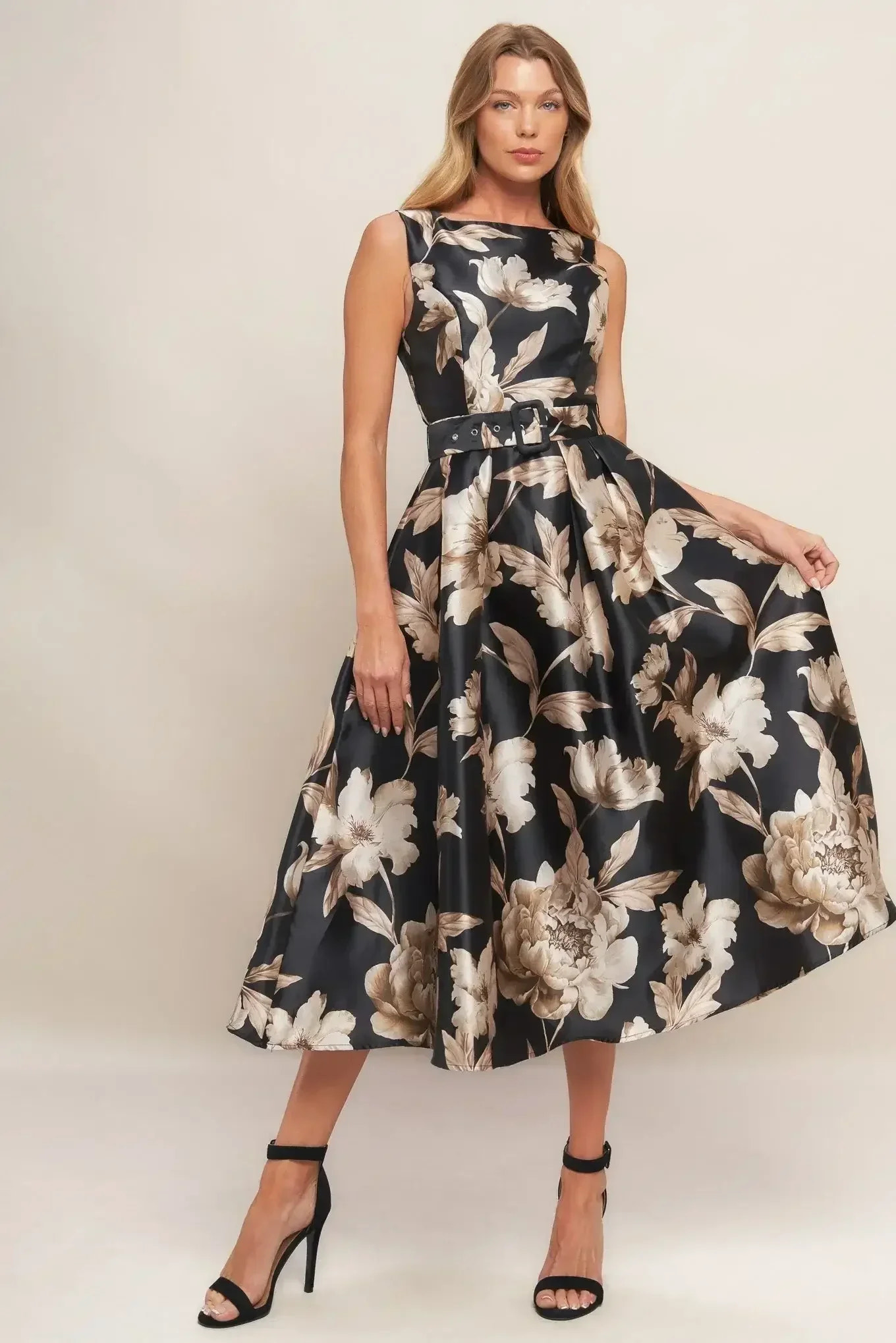 MOONBEAM BLOSSOM MIDI DRESS - BLACK - FINAL SALE