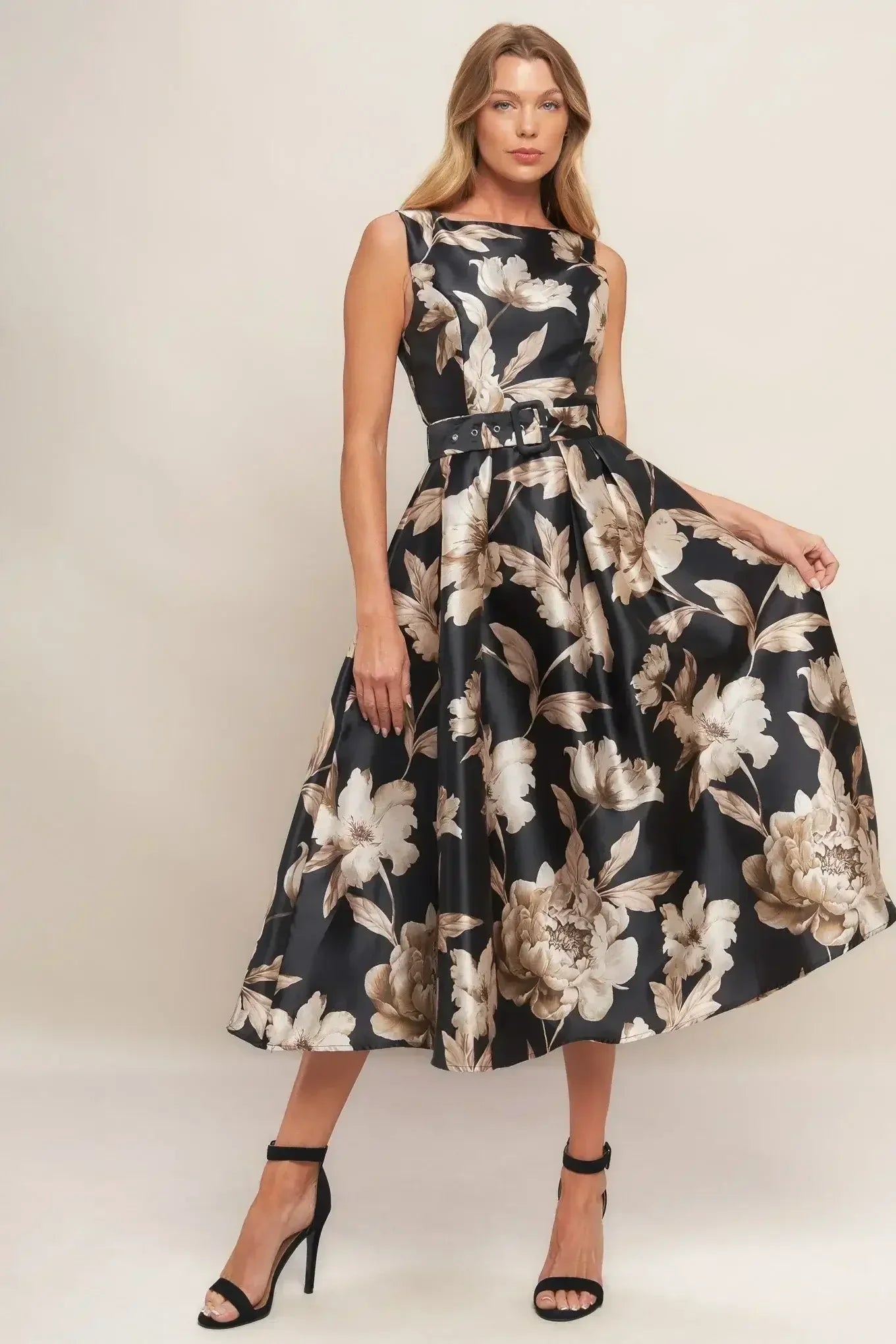 MOONBEAM BLOSSOM MIDI DRESS - BLACK 