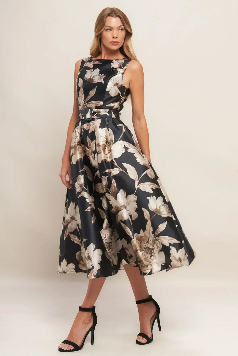 MOONBEAM BLOSSOM MIDI DRESS - BLACK - FINAL SALE