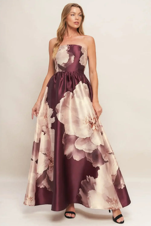 LUXE PEONY MAXI DRESS - BURGUNDY