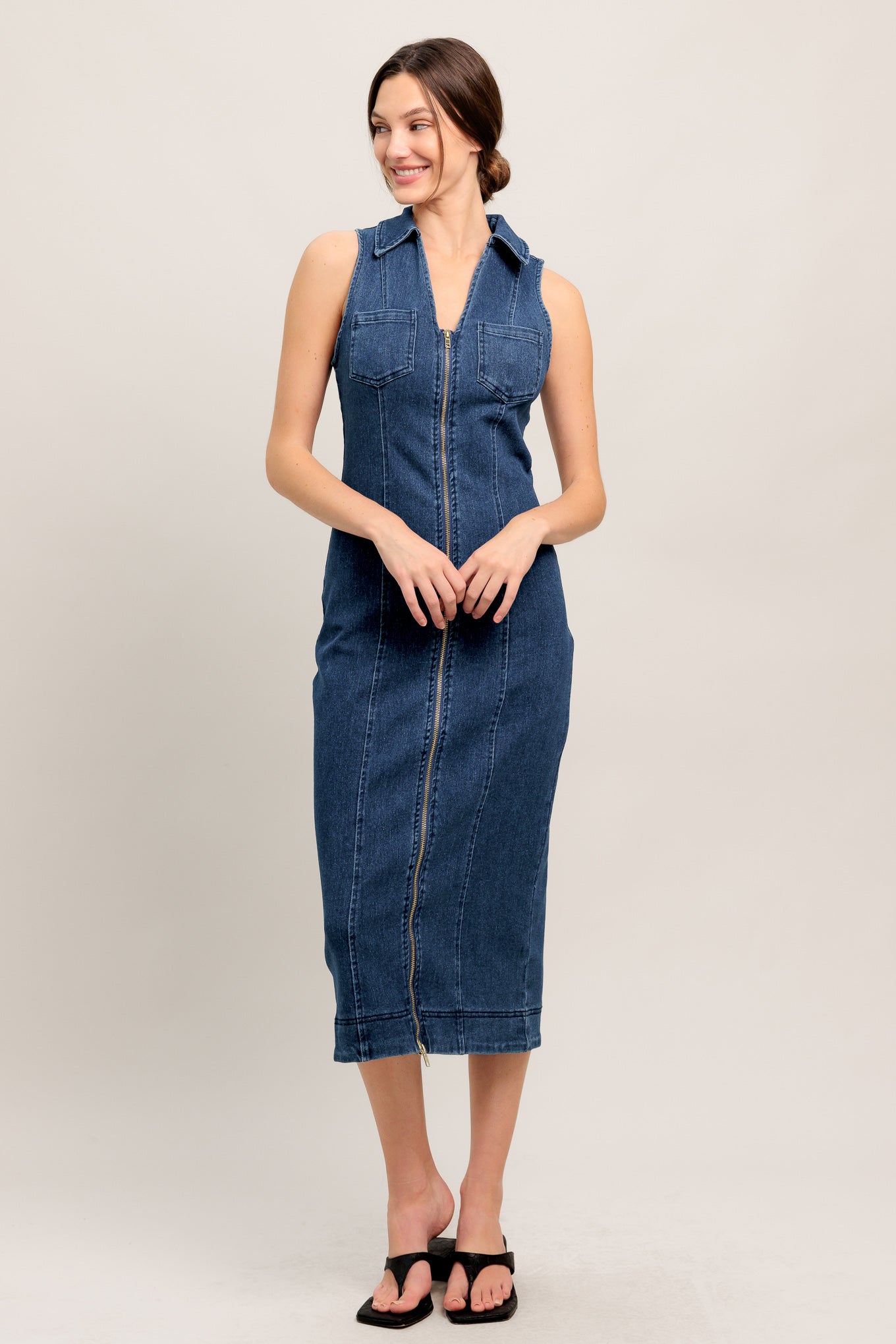 EVERYDAY EDGE DENIM MIDI DRESS