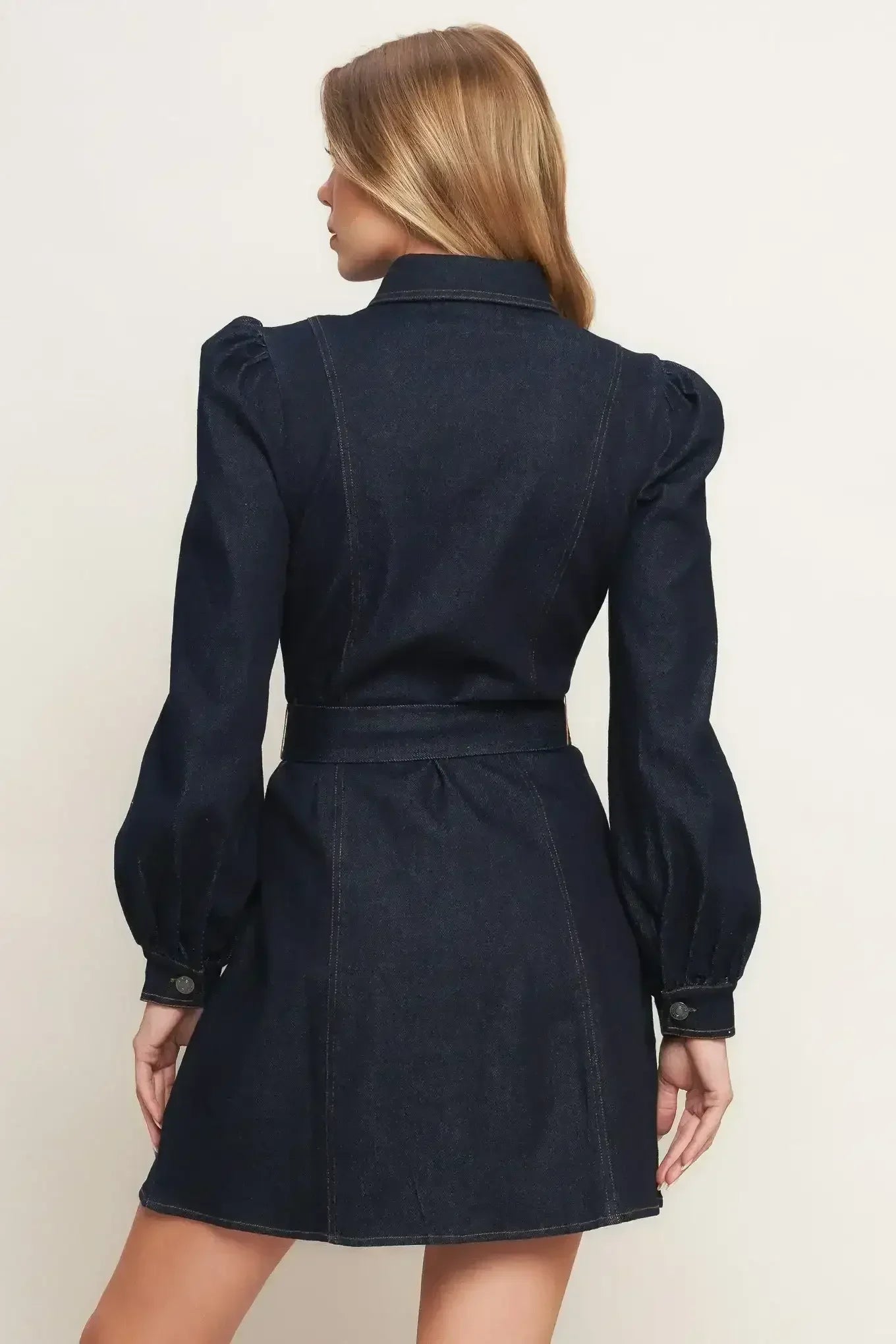 AUTUMN DAYS DARK INDIGO DENIM MINI DRESS - FINAL SALE