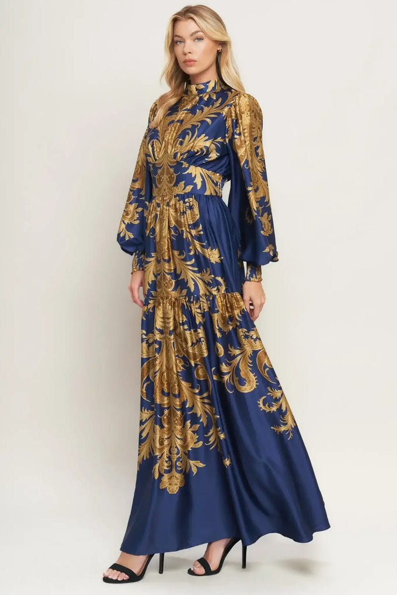 PALACE WALTZ LONG SLEEVE NAVY MAXI DRESS