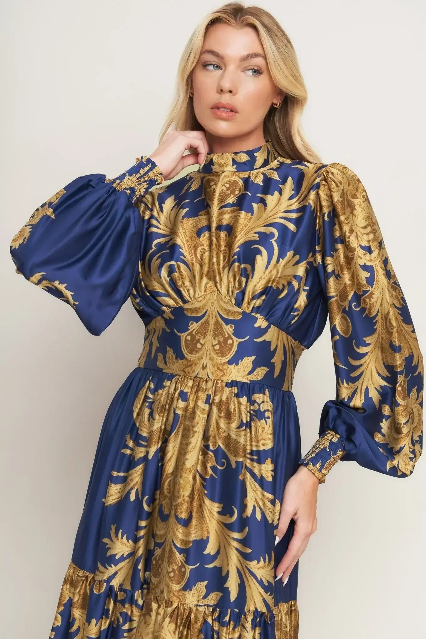 PALACE WALTZ LONG SLEEVE NAVY MAXI DRESS
