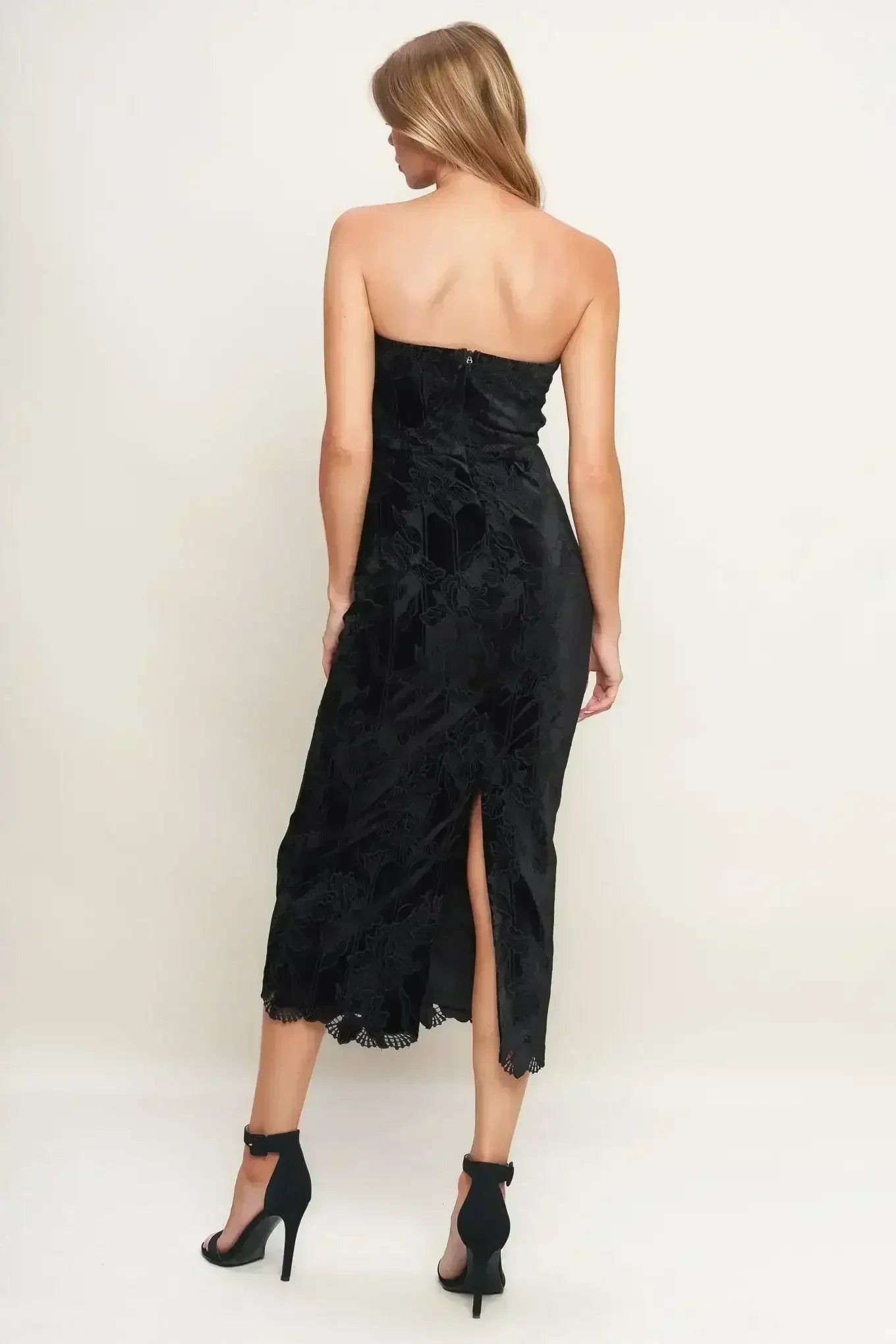TEMPTATION BLACK VELVET LACE MIDI DRESS - FINAL SALE