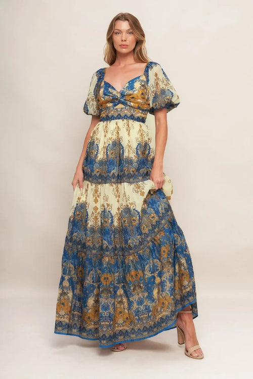 MIDNIGHT SERENADE EMPIRE WAIST NAVY MAXI DRESS
