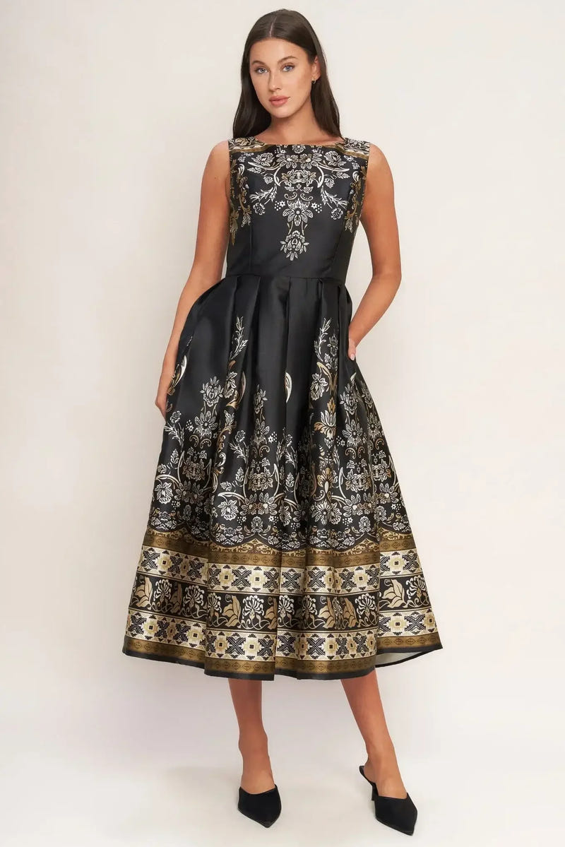 BAROQUE SPELL BLACK MIDI DRESS