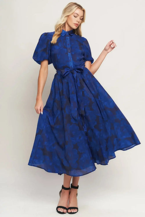 TWILIGHT MUSE NAVY FLOWER PRINT MIDI DRESS