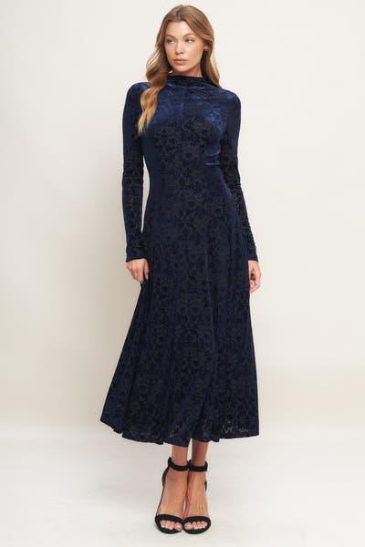 Size Small, VELVET GALAXY CHARM MIDI DRESS - NAVY - FINAL SALE