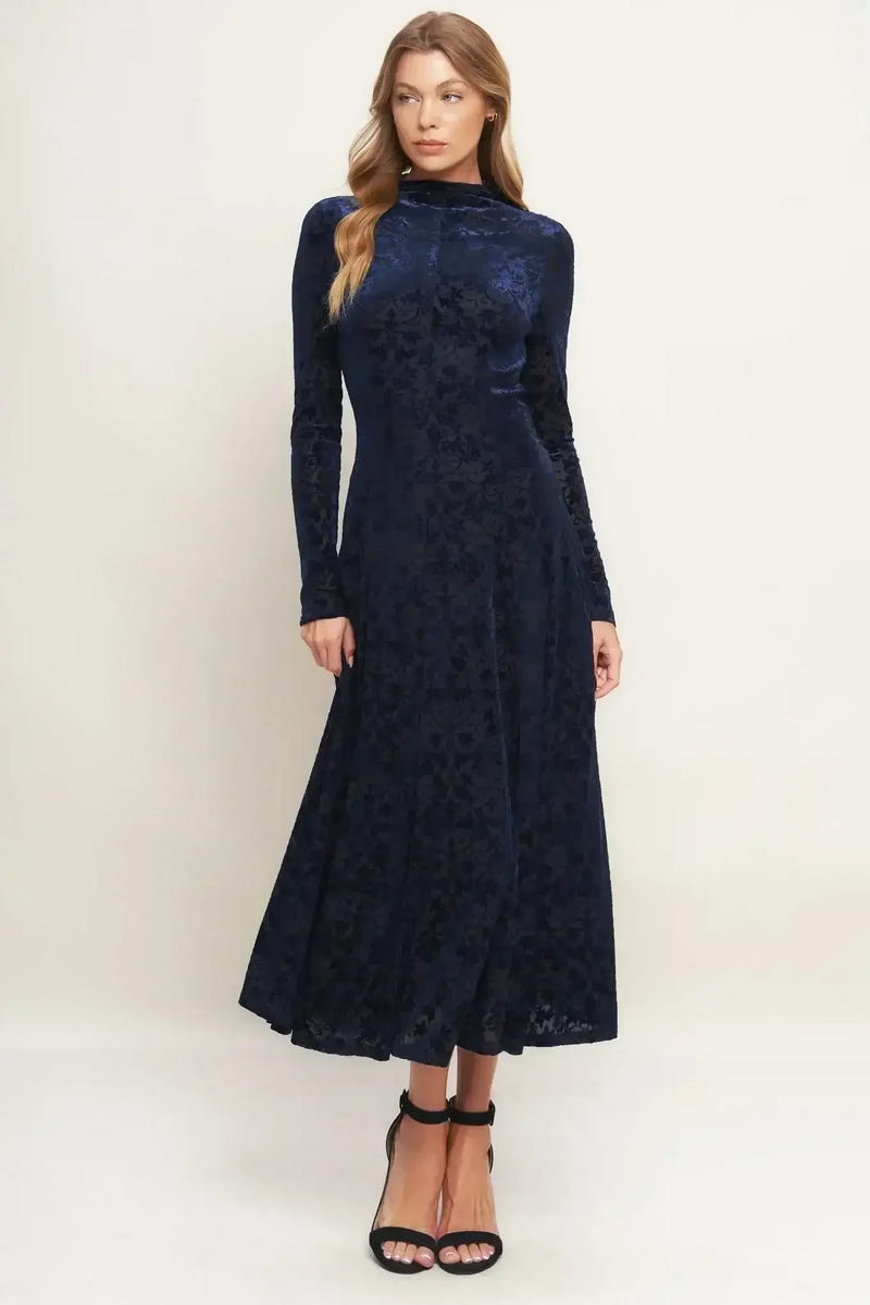 VELVET GALAXY CHARM MIDI DRESS - NAVY