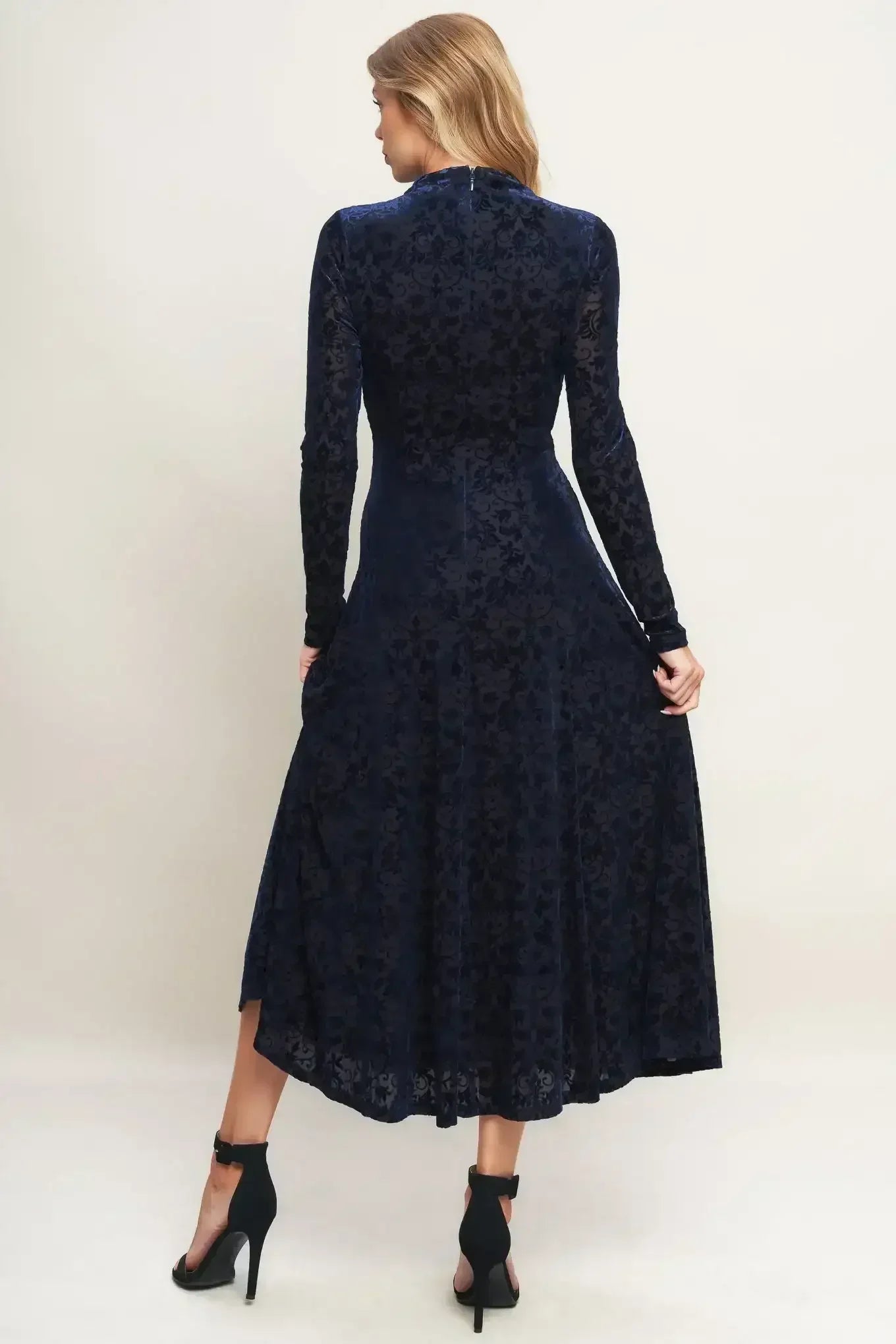VELVET GALAXY CHARM MIDI DRESS - NAVY