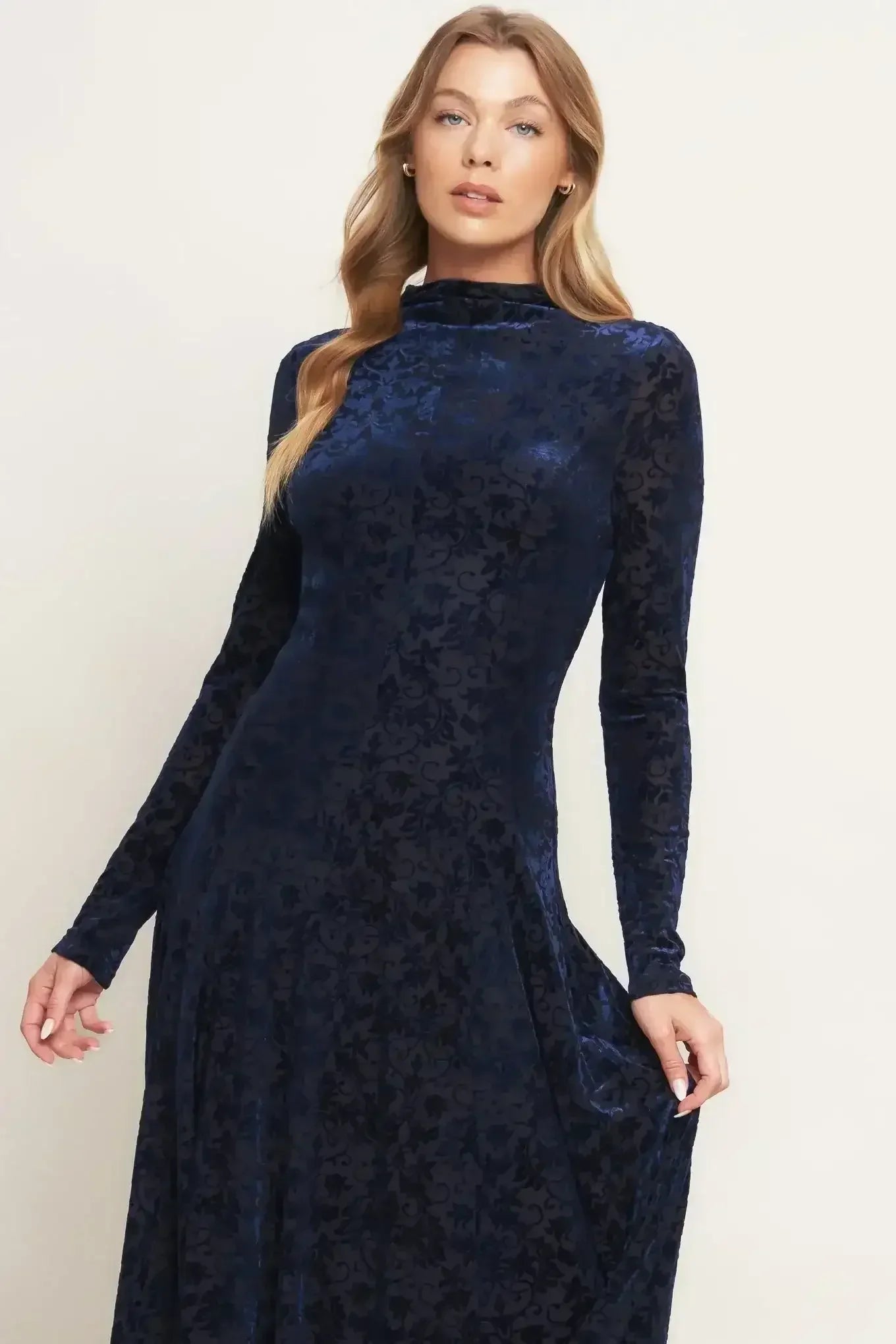 VELVET GALAXY CHARM MIDI DRESS - NAVY