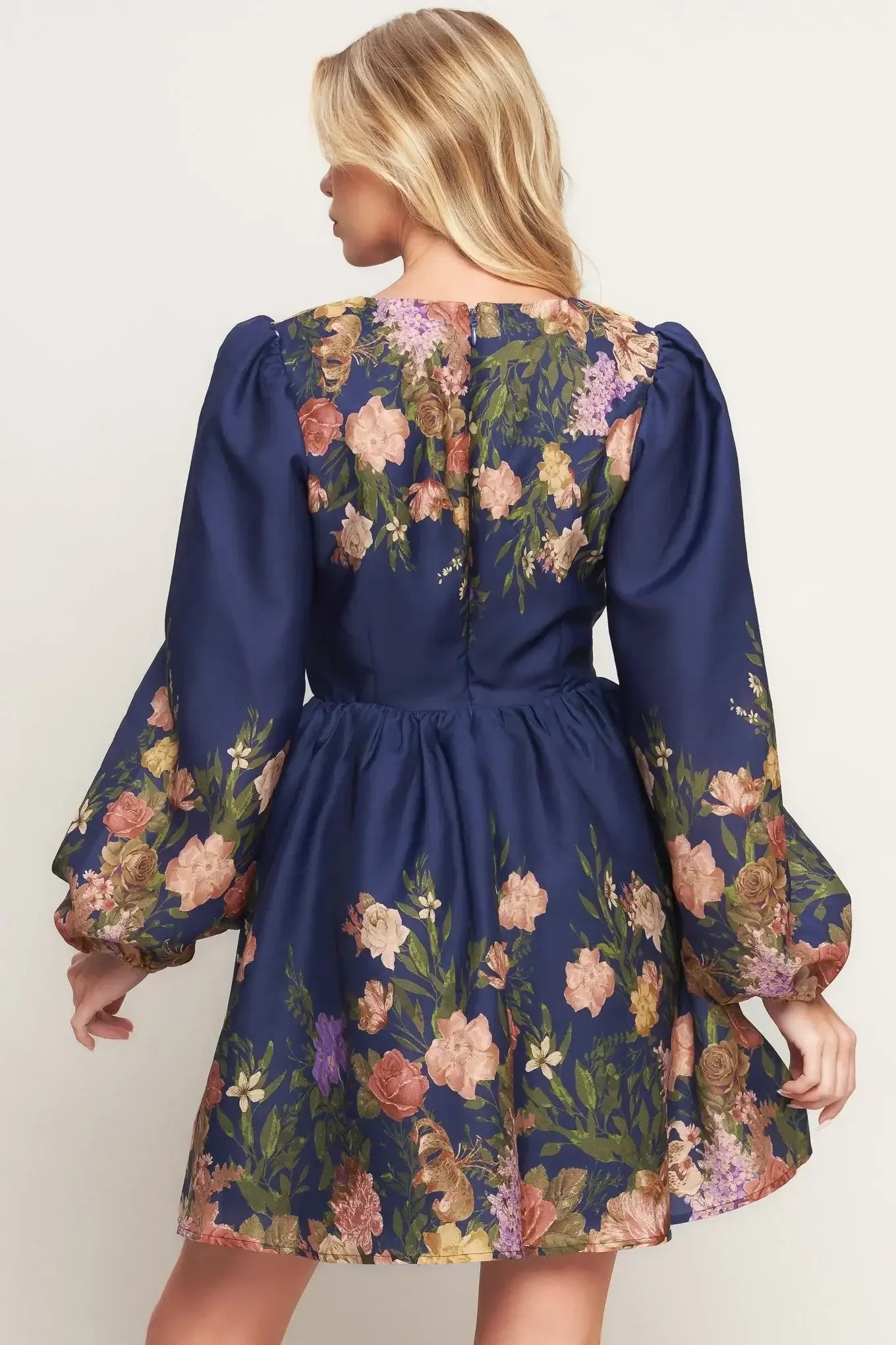 Navy floral dress with long sleeves