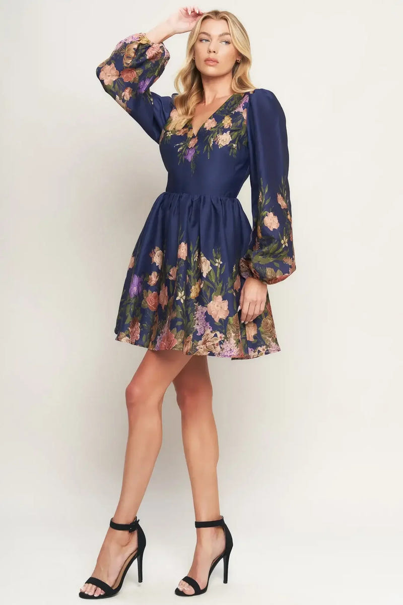 NOCTURNE IN BLOOM NAVY MINI DRESS
