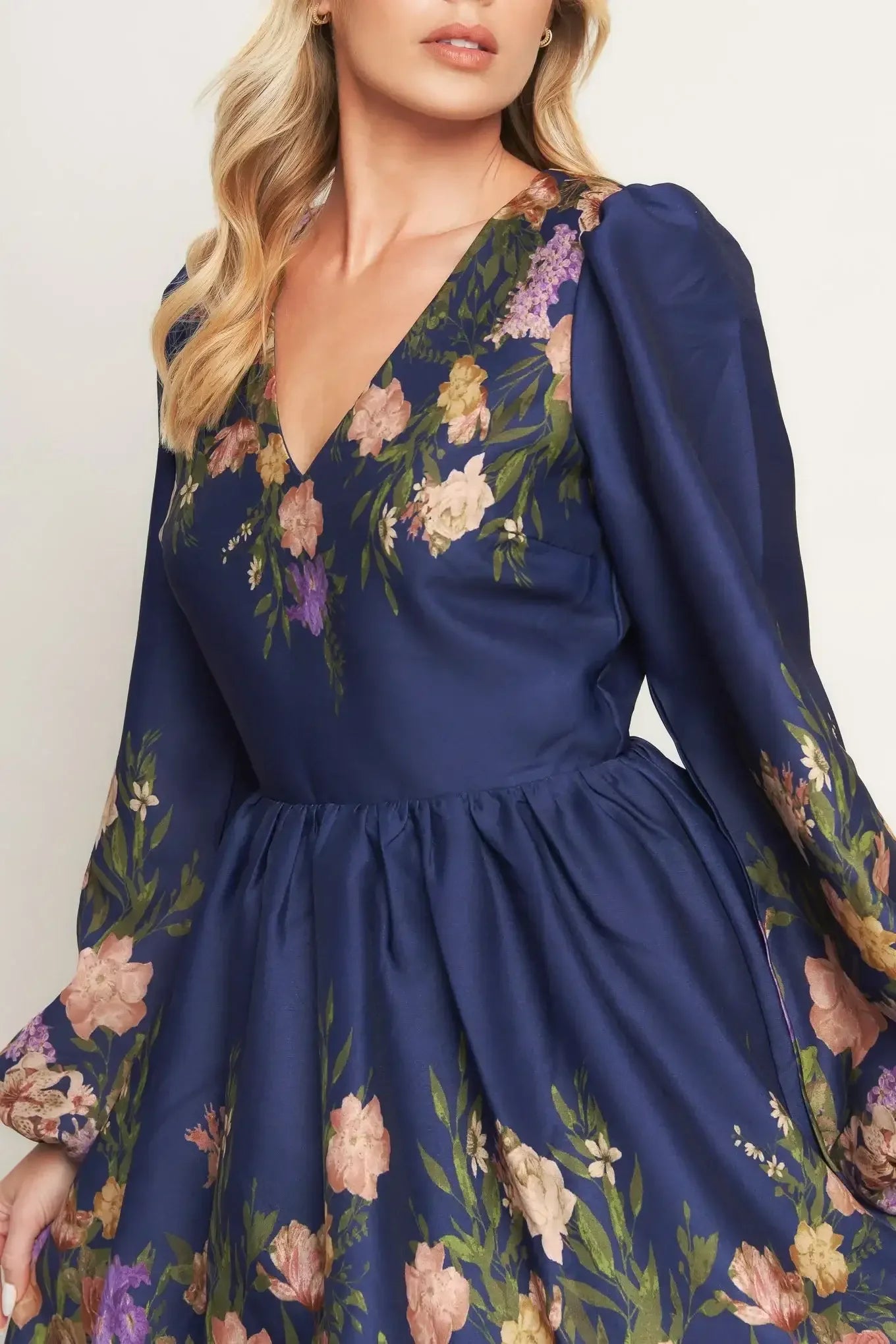 Navy floral dress with long sleeves